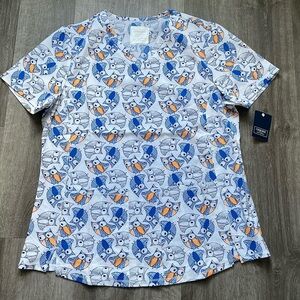 NWT Women’s Medium Cherokee Blue Owl Print Scrub Top